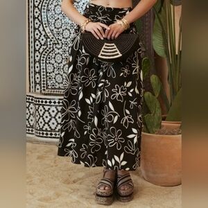 Floral Smocked Waist Poplin Midi Skirt